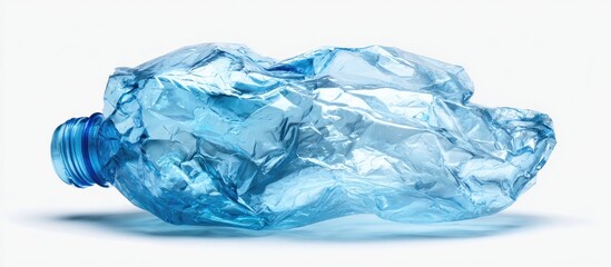 Fototapeta premium Crushed blue plastic water bottle on white background
