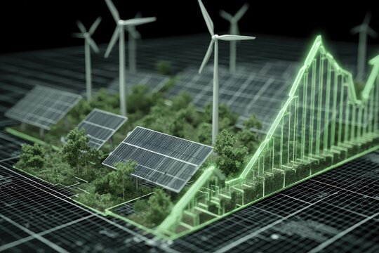 Green energy farm, showing rising graph - Powered by Adobe