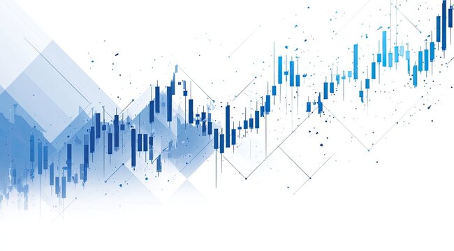 Abstract financial chart with flowing candlestick patterns and geometric shapes