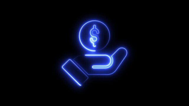 Glowing hand holding dollar coin concept investment and finance concept on black background. Cash Banking currency sign. upward arrows symbolizing financial growth