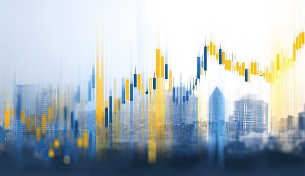 Abstract cityscape overlaid with financial chart data - Powered by Adobe