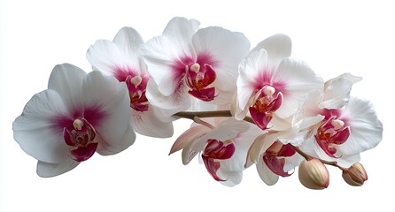 Close-up of a branch of orchids with pale pink and white blossoms