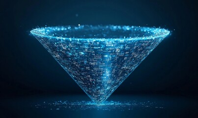 Big data technology and information funnel concept, where a large digital funnel represents the process of data collection, analysis, and transformation into valuable insights, Generative AI