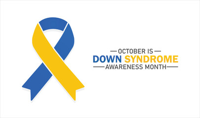 October is Down Syndrome Awareness Month Ribbon Graphic with Blue Yellow Theme. Background, poster, postcard, banner design.