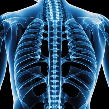X-ray image front view of lumbar spines show deformity and compression fracture at red area mark and Scoliosis , ankylosing spondylitis