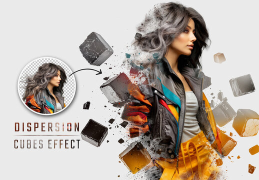 Exploding Cubes Dispersion Photo Effect Mockup. Generative Ai