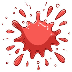 Fototapeta premium Red Splatter Illustration. Cartoon style splash of liquid with droplets