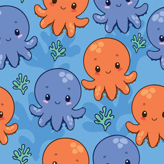 Hand Drawn Seamless Cute Octopus Pattern for Kids Vector