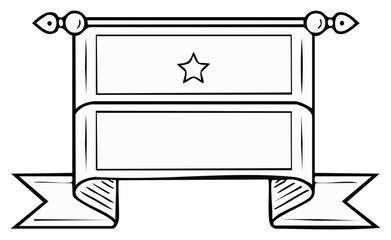 Classic Outline Banner with Star Emblem and Decorative Ribbon Ideal for Awards or Messages