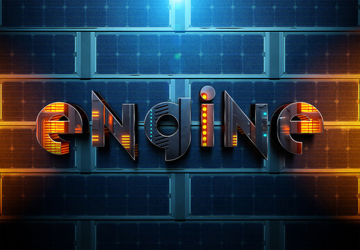 Tech Text Effect Mockup On Glowing Solar Panel