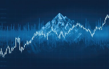 Financial mountain range; charts overlayed on a landscape