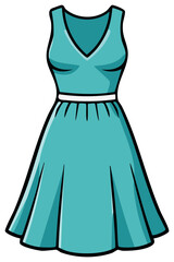 Elegant Turquoise Dress Illustration with White Waistband for Fashion and Style Design