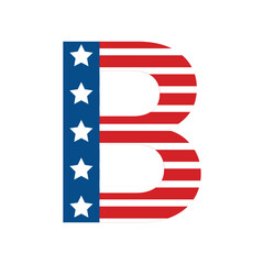 Patriotic Letter B Vector with Vertical White Stars and White Stripes USA Flag Style