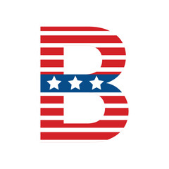 Letter B Patriotic USA Flag Style Vector with Blue Stars 