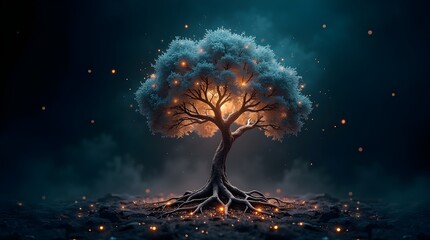 Conceptual artwork for artificial intelligence, machine learning, and technological innovation. Represents data security, business growth, and digital future