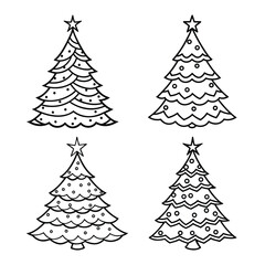 A vector illustration of a set of Christmas trees with holiday decorations and snow for a festive winter celebration card design