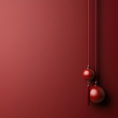 Red decorative ornaments hang against a solid red backdrop, creating a simple yet elegant aesthetic, This image is perfect for designs related to celebration, culture, or holiday themes,