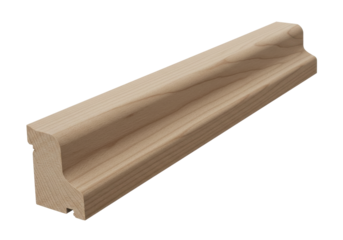 Smooth wooden molding piece showcasing natural grain, ideal for home decor projects, isolated on white background