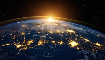 Obraz premium Our vibrant blue marble, a dazzling planet adorned with swirling clouds and shimmering oceans, spins gracefully amidst a black velvet sky speckled with distant stars