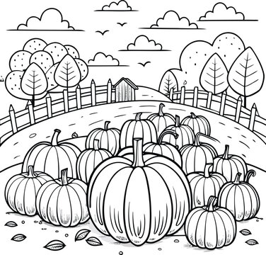 Vector Outline of Pumpkin Patch