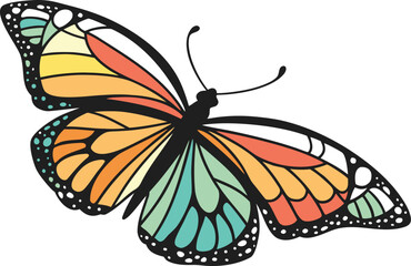 Rainbow Butterfly Illustration with Colorful Wings. Elegant Rainbow Butterfly Artwork in Bright Gradient Style. Decorative Rainbow Butterfly Drawing with Detailed Pattern. Realistic Rainbow Butterfly