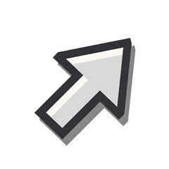 An isolated 3D digital arrow cursor pointing diagonally upwards with a thick black border and shadow.