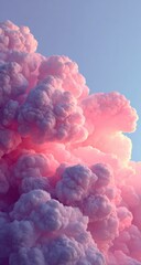 Obraz premium Pink cloud column rises to blue sky; dense, cotton-like texture