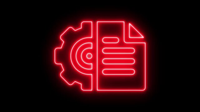 Neon line Document setting gears icon isolated on black background. Neon note book icon. file setting icon animation, document sign, file, folder icon