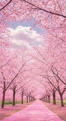 Fototapeta premium Pink cherry blossom pathway