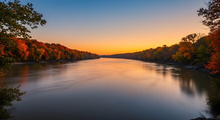 Obraz premium Autumn river sunrise landscape