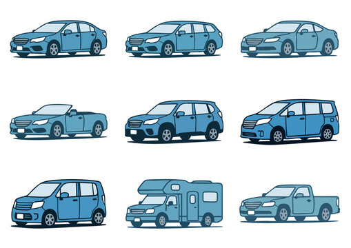 色々な車種のイラストセット・乗用車・軽自動車・SUV・コンパクトカー