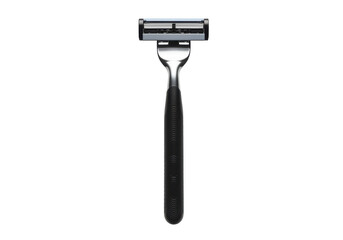 Obraz premium Close-up of a sleek, modern razor with a black handle, isolated on white background