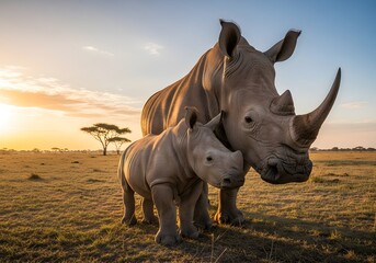 Obraz premium White Rhino and Calf: Hope for Conservation