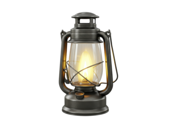 Isolated Antique Lamp in Metallic Green Finish with Illuminating Flame Inside, Front View