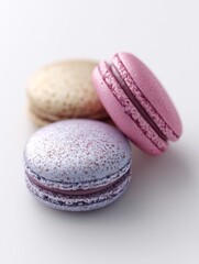 Fototapeta premium Delicate macarons in various pastel colors are arranged beautifully, highlighting their fine textures and inviting flavors for dessert lovers