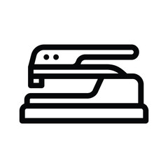 Black line art of a stapler Features include a base arm  staple insertion point Two dark circles adorn the staplers arm. Editable stroke. Vector illustration