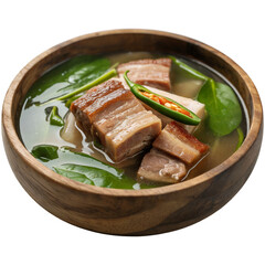 Close Up Pork Belly Sinigang with Chili appesting Meal with Fresh Ingredients isolate on White Background
