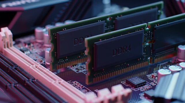 Close Up Of Computer Ram Modules On Motherboard