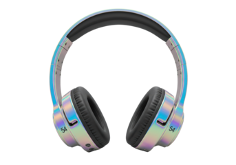 Isolated over-ear headphones for listening to music or audio content, in a silvery color