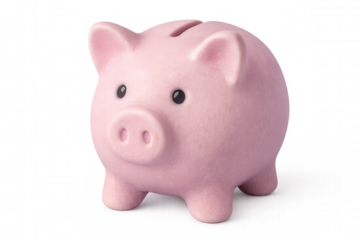 Pink piggy bank symbolizing savings and investments, set against a transparent background, emphasizing financial security and growth