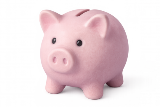 Pink piggy bank symbolizing savings and investments, set against a transparent background, emphasizing financial security and growth - Powered by Adobe