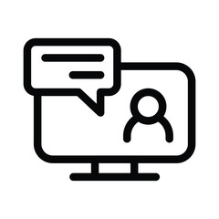Digital screen showing a person icon with a message bubble. Editable stroke. Vector illustration
