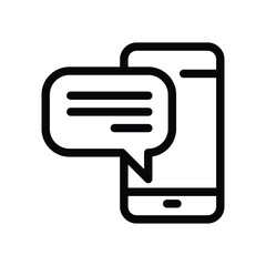 Mobile phone display with a message bubble and three horizontal lines of text. Editable stroke