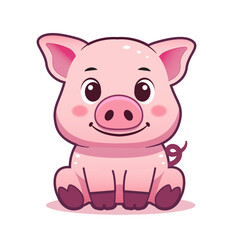 A cartoon illustration of an adorable pig character with a happy expression. Perfect for use in children's books, farm-themed designs, or any project needing a cute and friendly animal character.