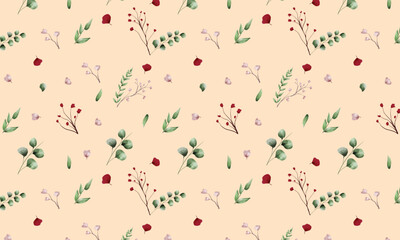 Beige Floral Seamless Botanical Pattern Background