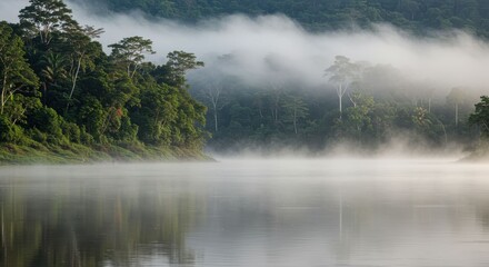 Fototapeta premium Misty Morning in the Lush Tropical Rainforest