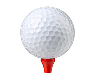 A single golf ball is placed isolated on a white background