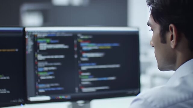 Focused Programmer Working on Code at Desk