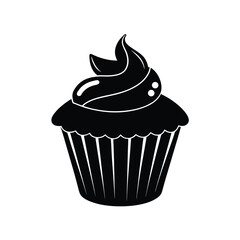 Black and white cupcake silhouette illustration simple dessert bakery icon graphic design element