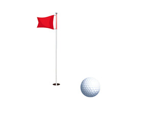 Obraz premium Illustration of a lush green golf course with flags and golf balls near holes on a white background